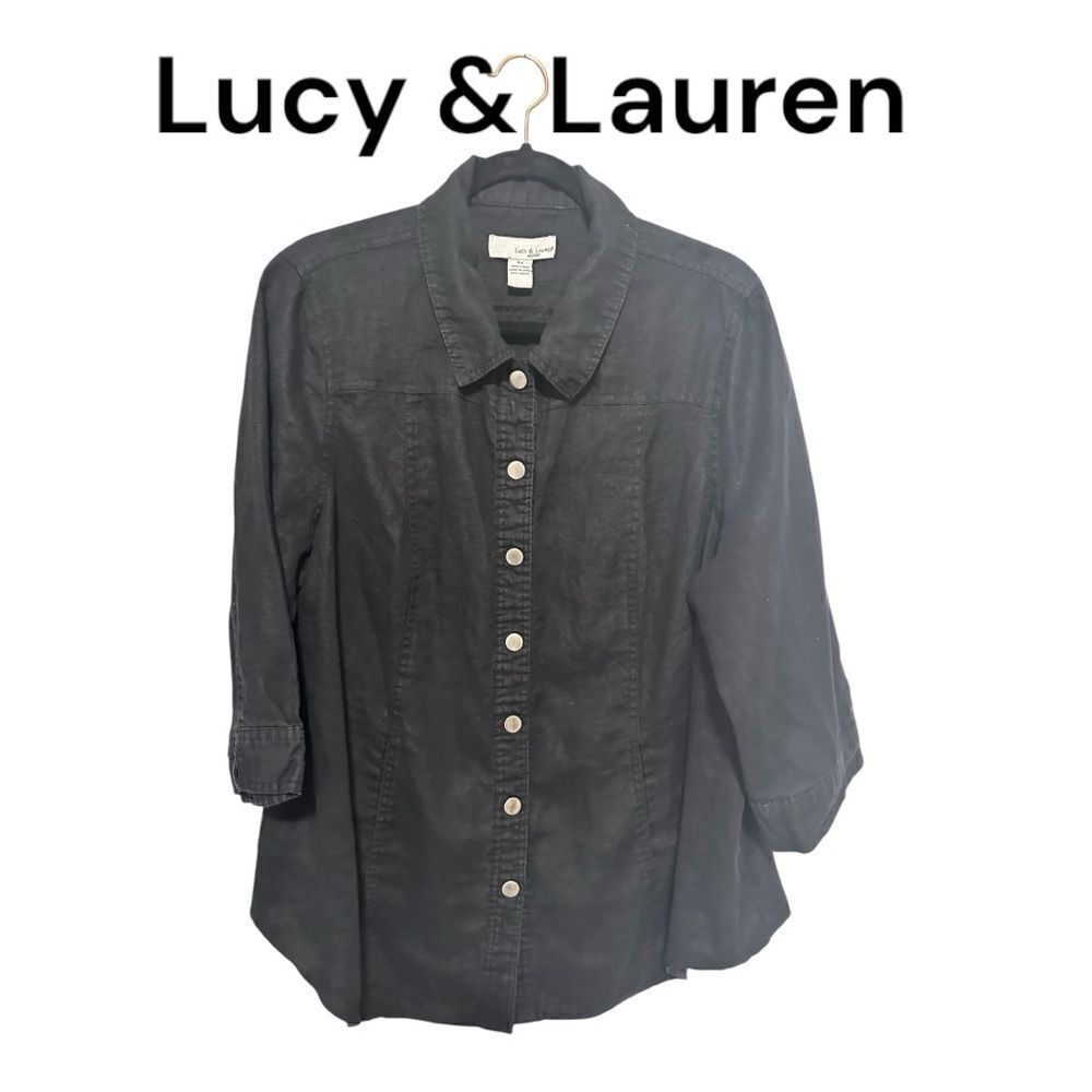 Lucy & Lauren Black linen snap Up Shirt